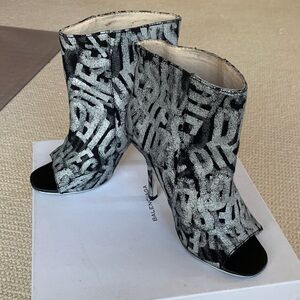 Diesel Black & Silver Graffiti Peep-Toe Ankle Booties